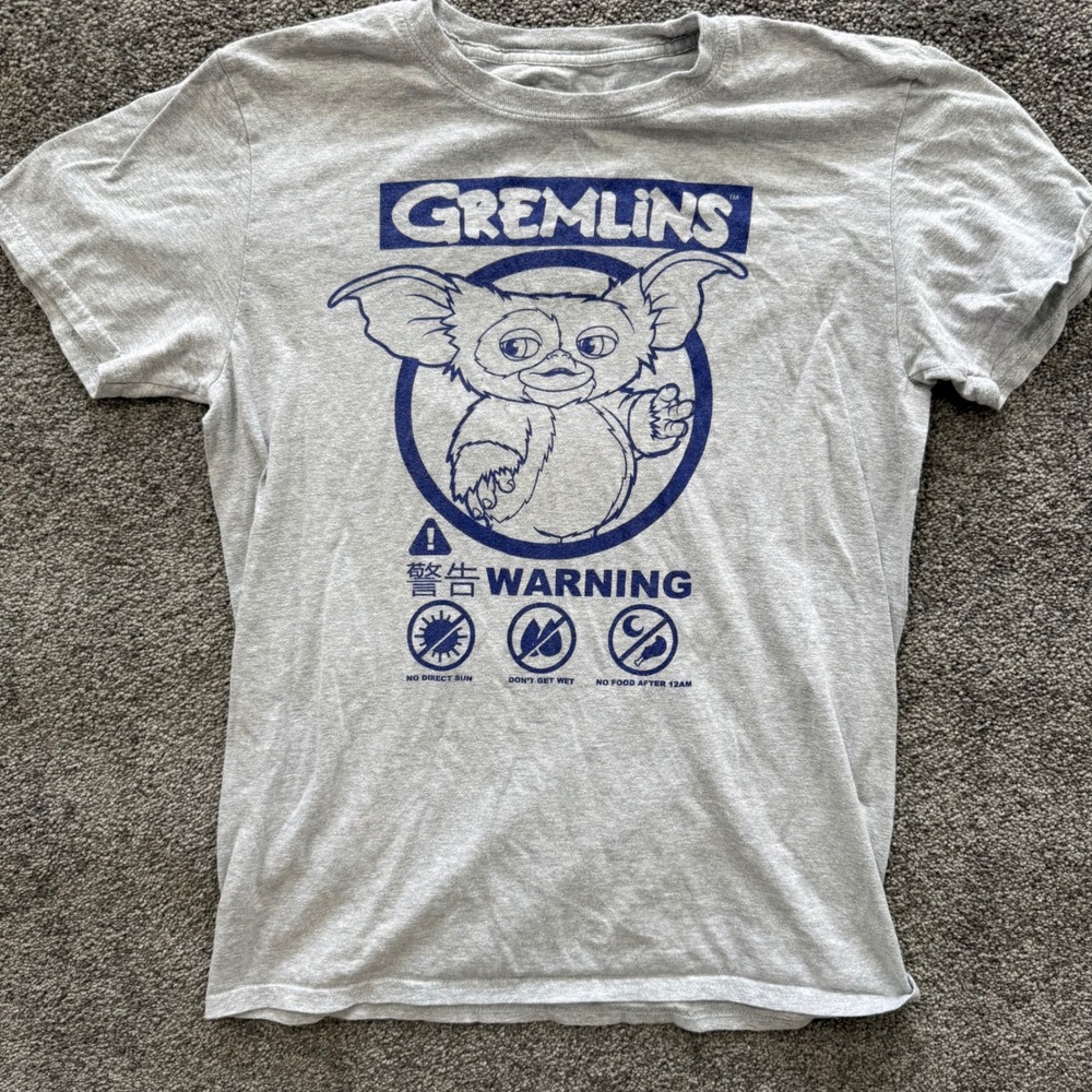Funko Gremlins Gizmo Warning Rules Graphic T-Shirt Mens Medium Heather Grey